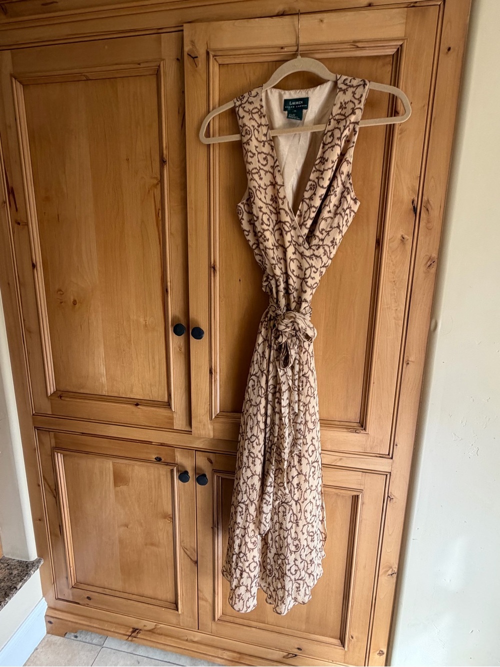 Ralph Lauren Cream Dress with Brown Floral Vine Print